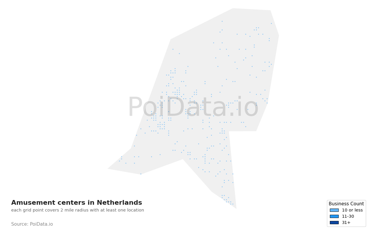 Amusement center density map for Netherlands