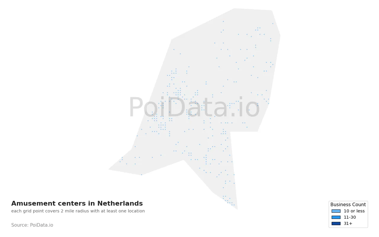 Amusement center density map for Netherlands