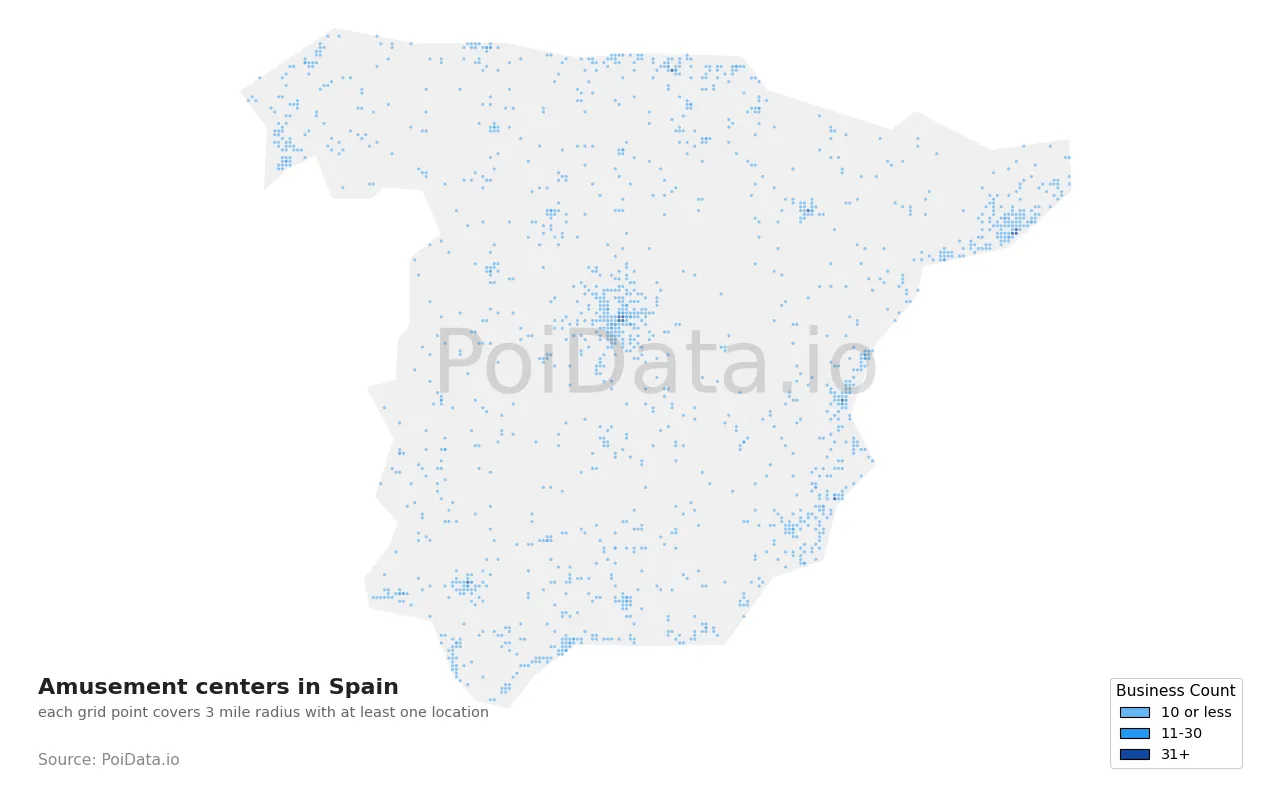 Amusement center density map for Spain