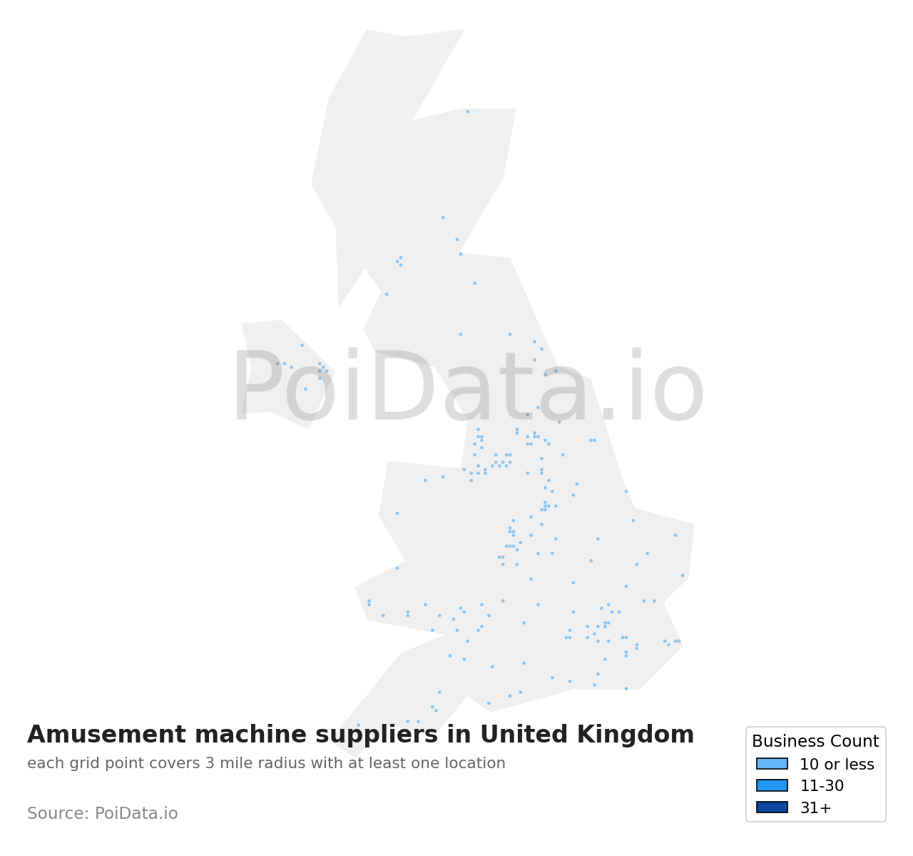 Amusement machine supplier density map for United Kingdom
