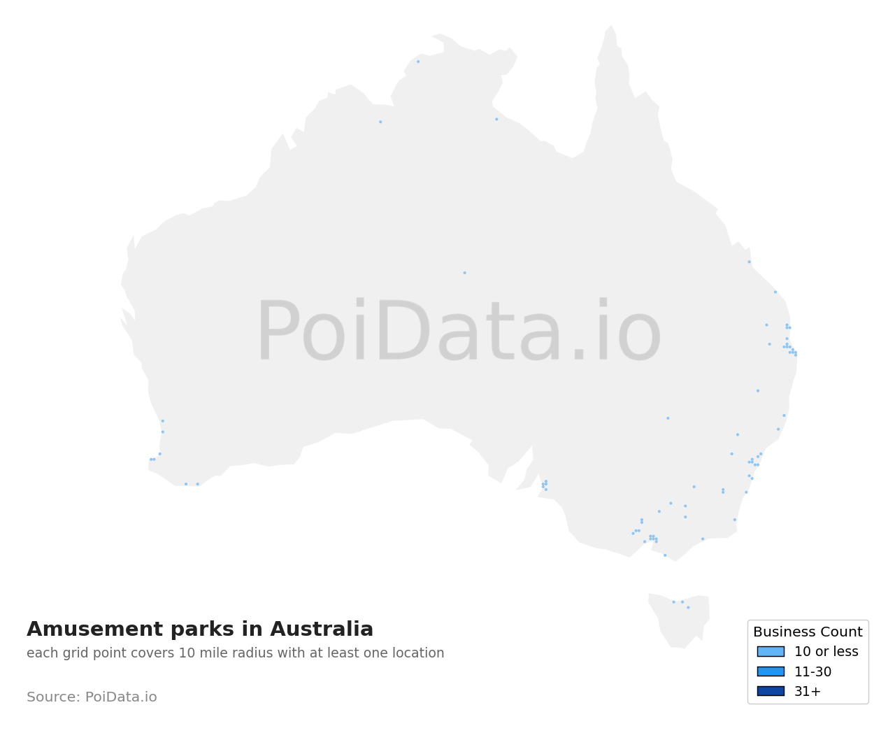 Amusement park density map for Australia