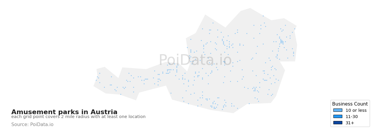 Amusement park density map for Austria