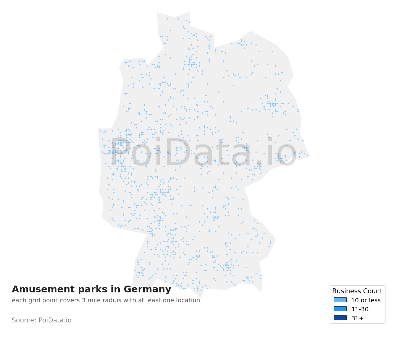 Amusement park density map for Germany