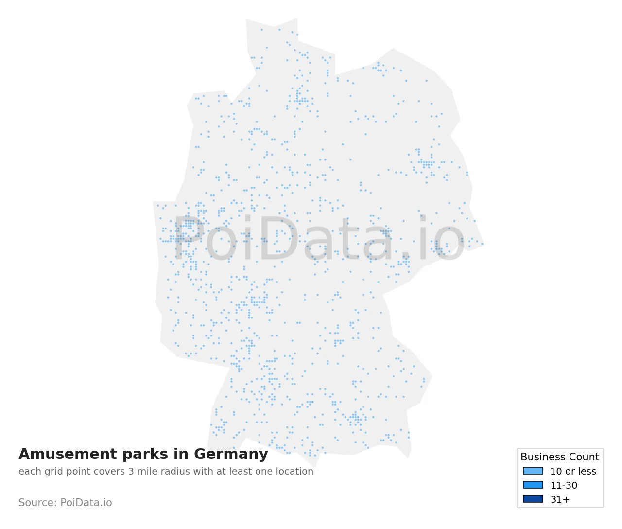 Amusement park density map for Germany