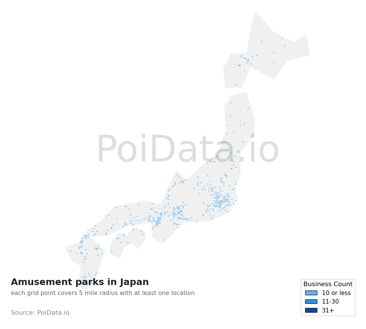 Amusement park density map for Japan