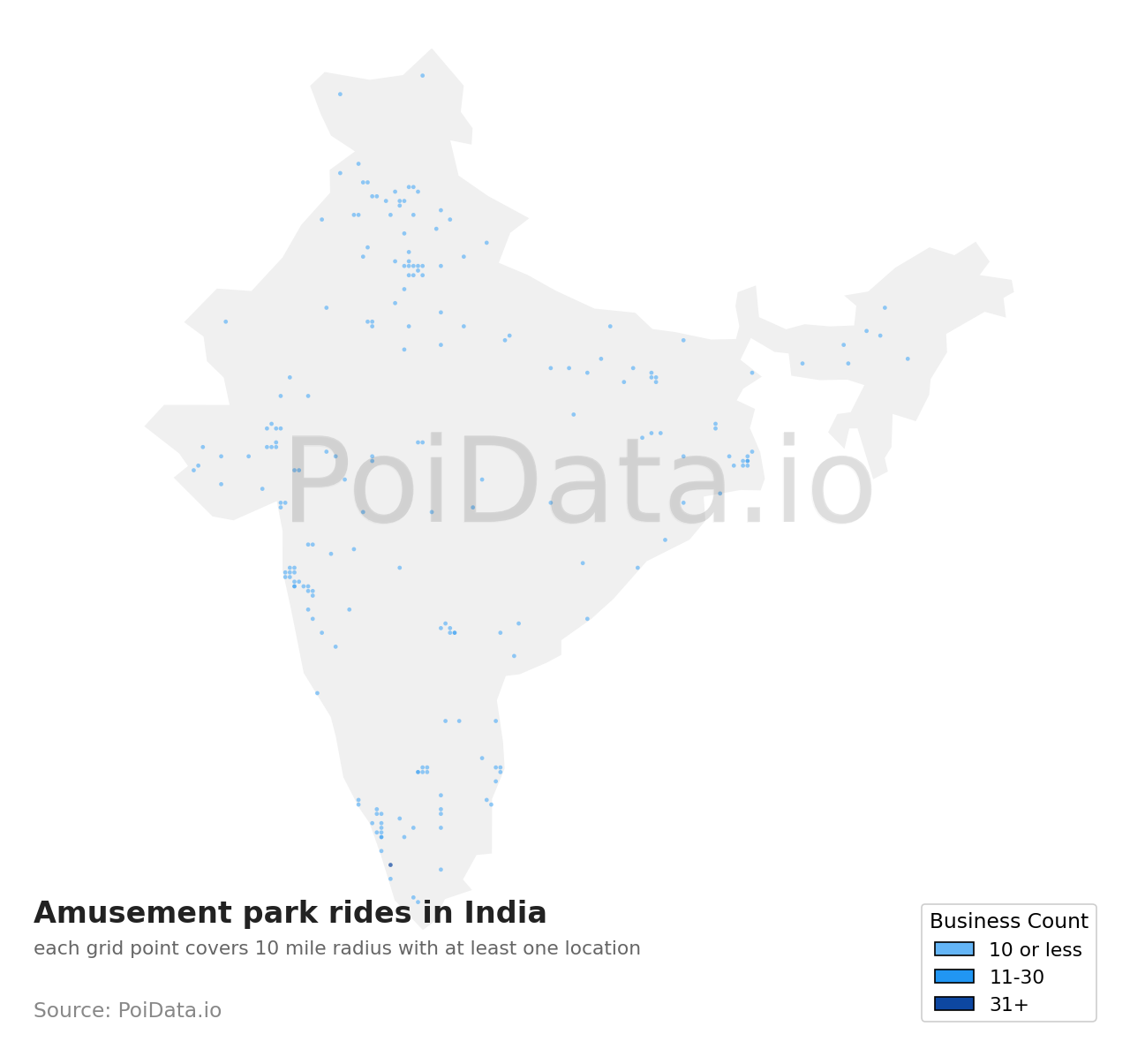 Amusement park ride density map for India