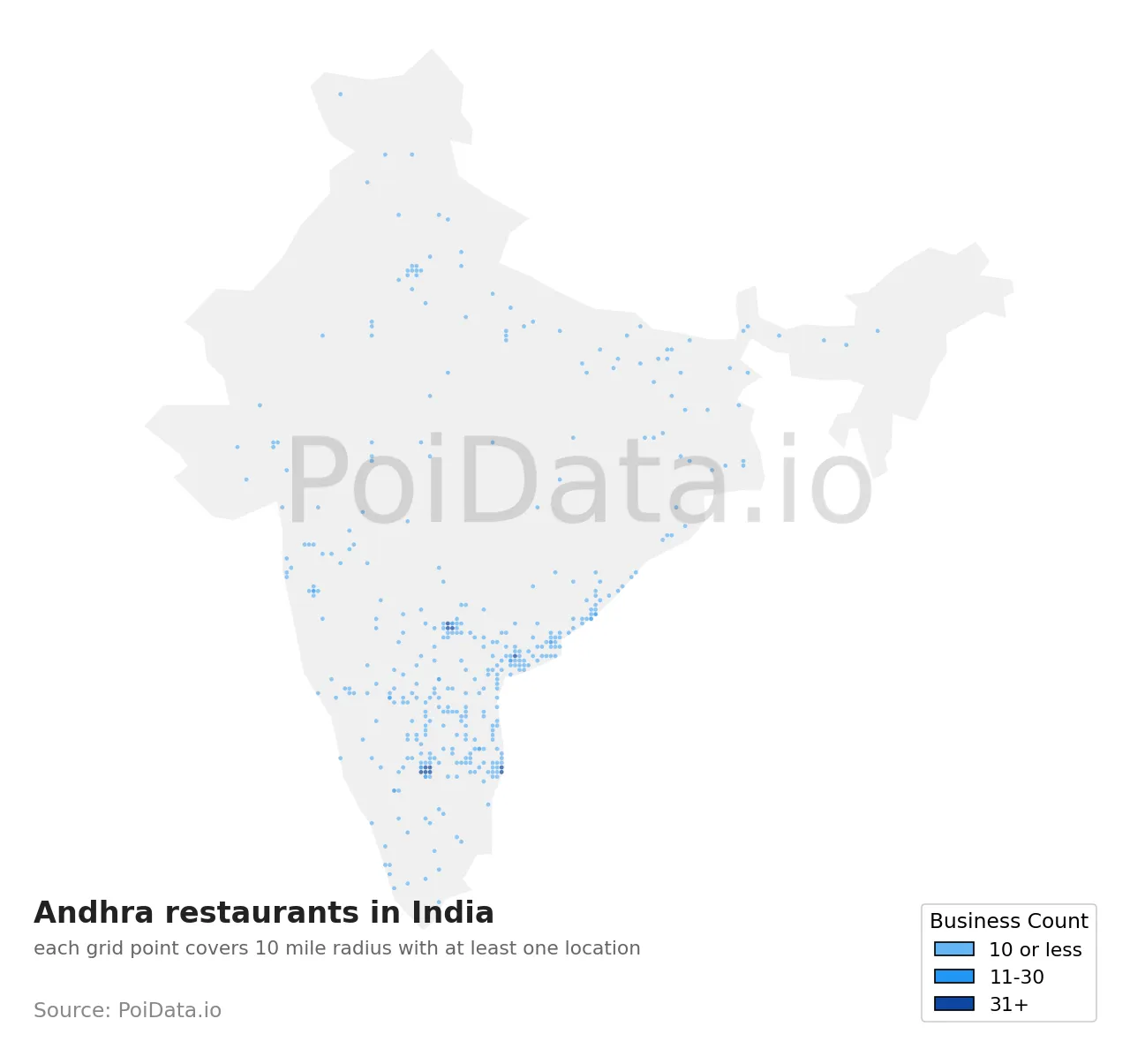 Andhra restaurant density map for India