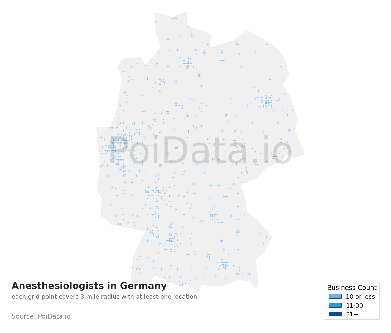 Anesthesiologist density map for Germany