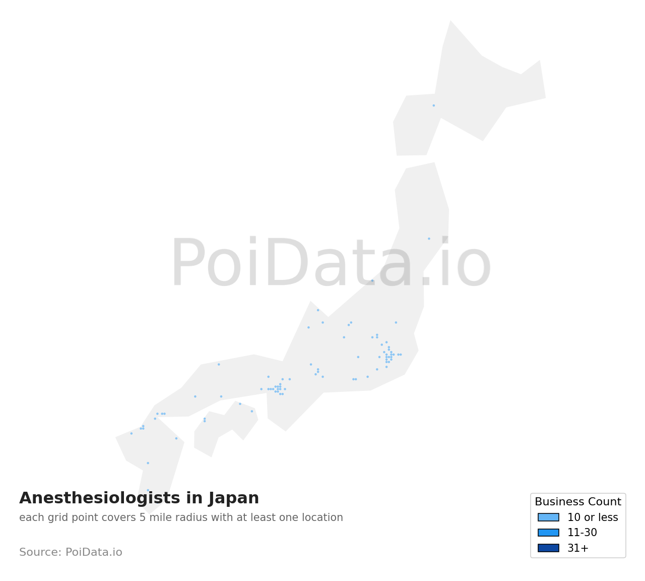 Anesthesiologist density map for Osaka, Japan