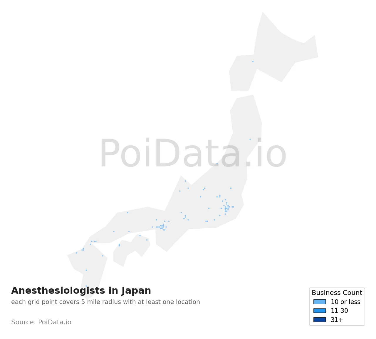 Anesthesiologist density map for Japan