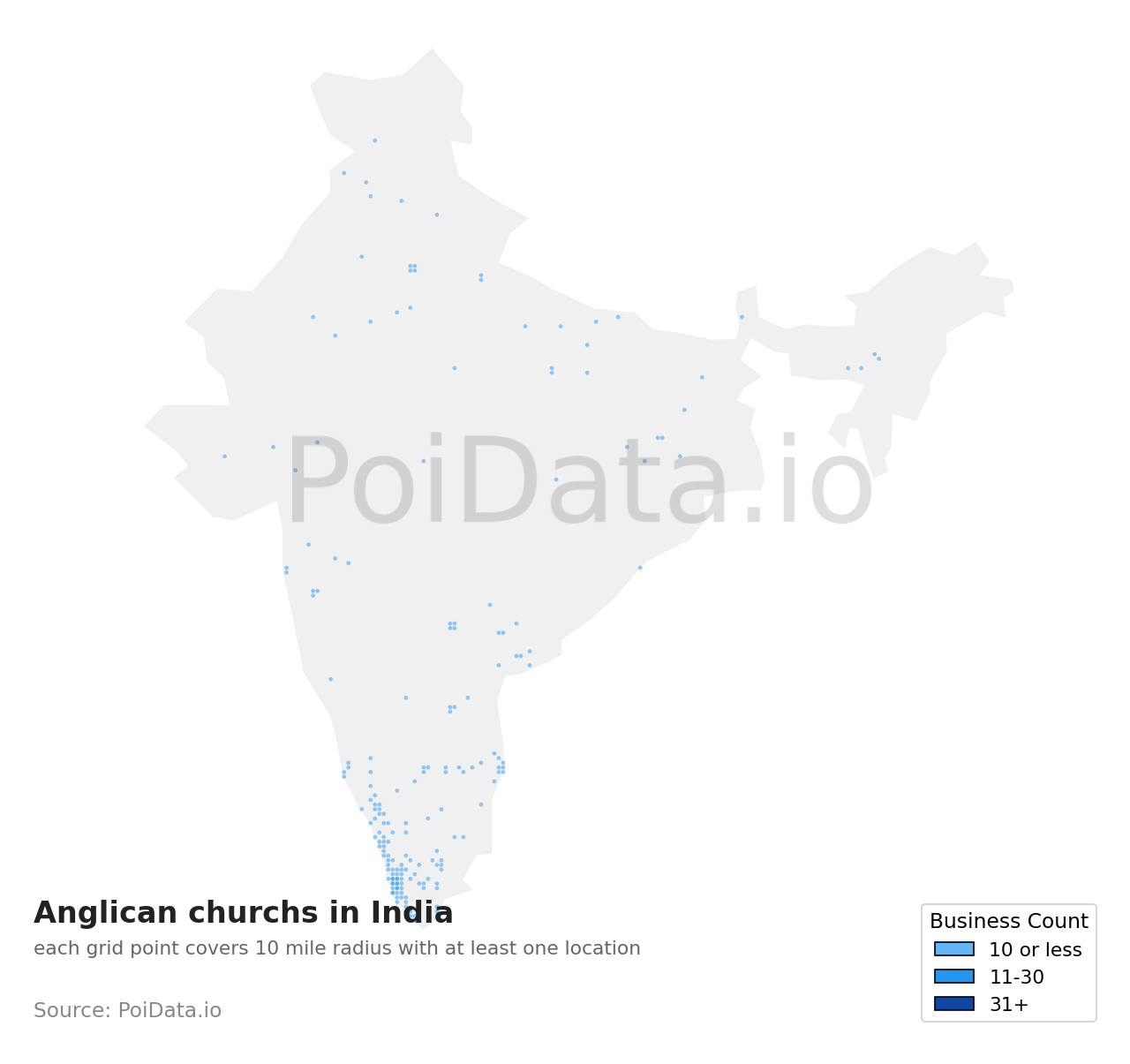 Anglican church density map for India
