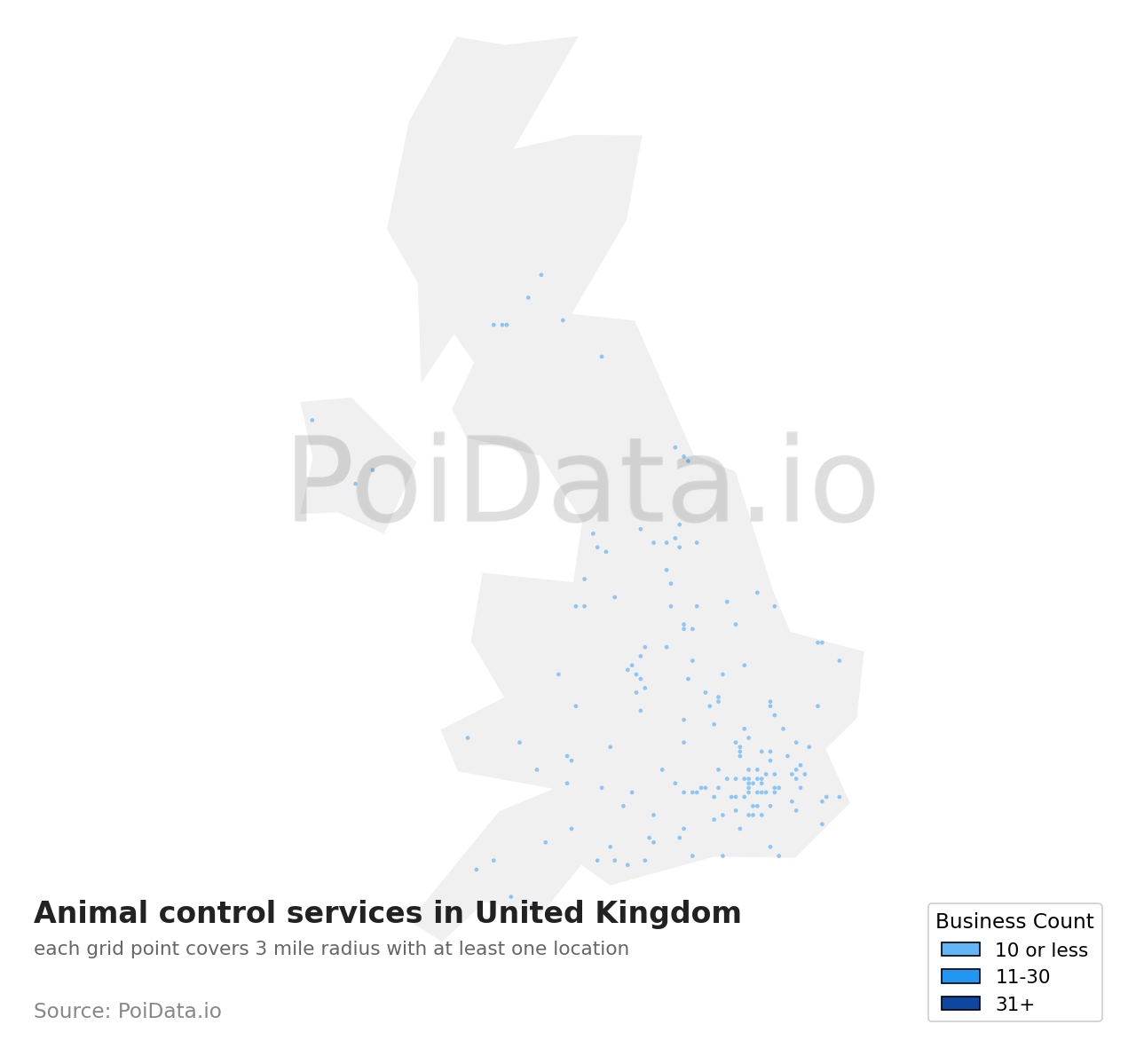Animal control service density map for United Kingdom