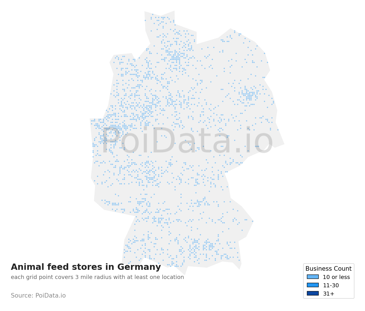 Animal feed store density map for Germany