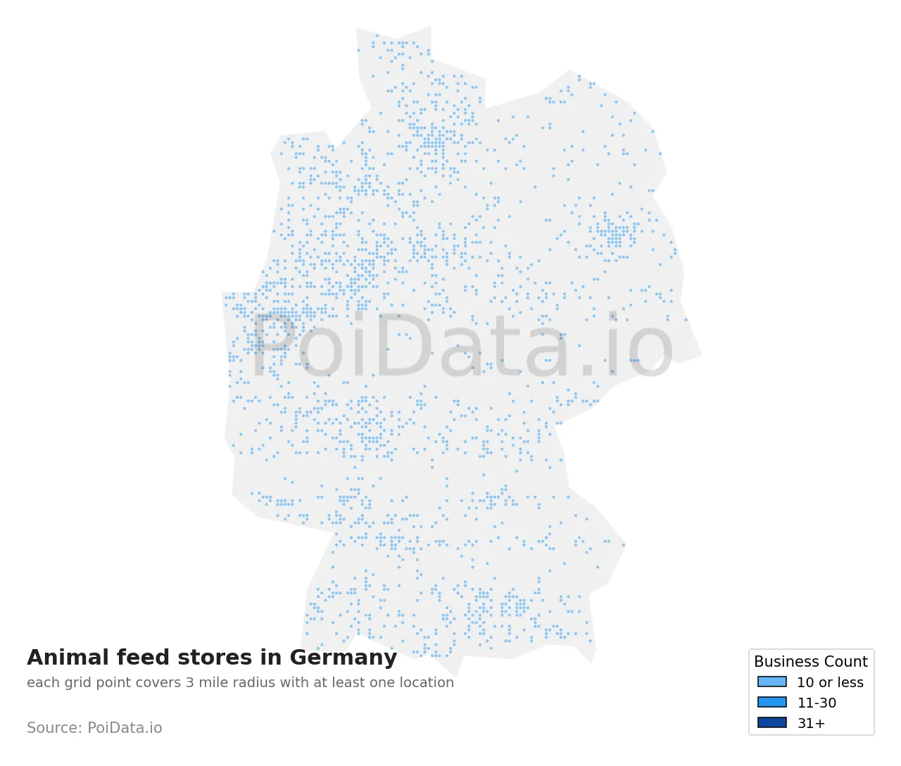 Animal feed store density map for Germany