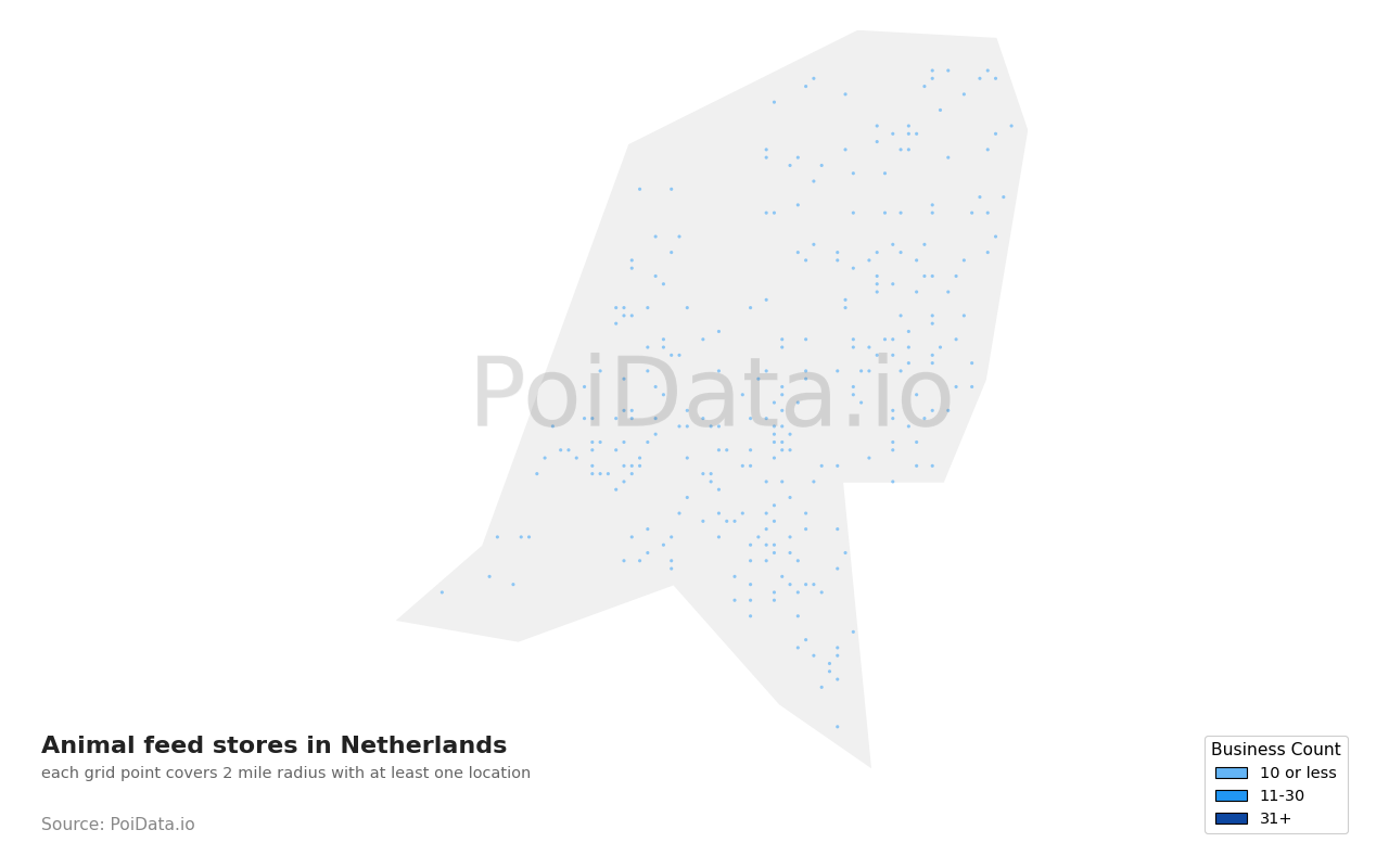 Animal feed store density map for Netherlands