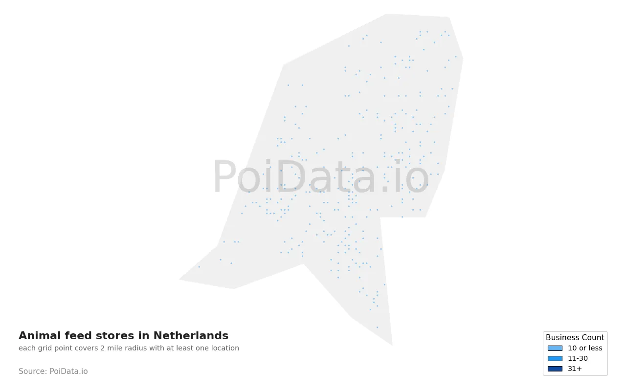 Animal feed store density map for Netherlands