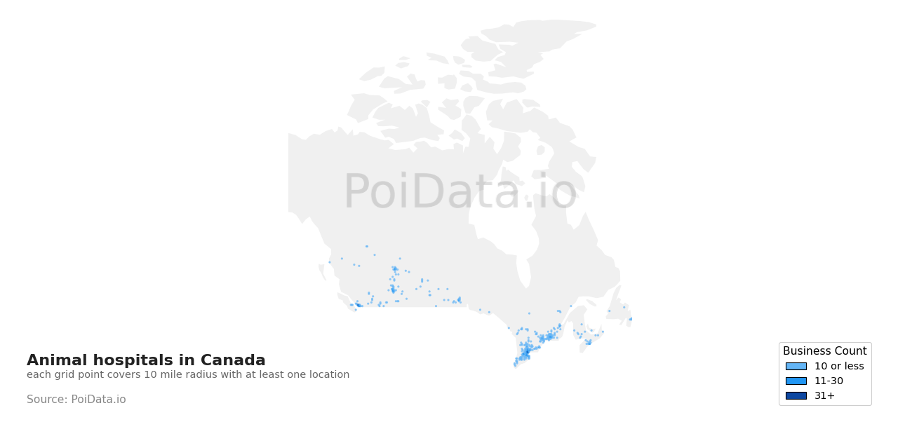 Animal hospital density map for Canada