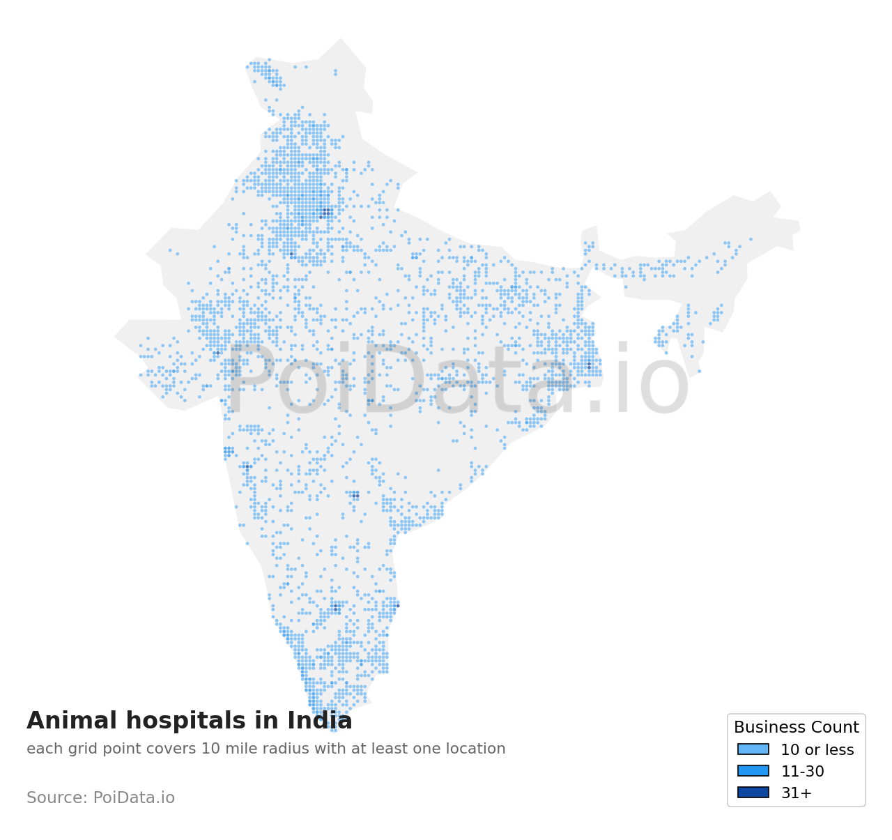 Animal hospital density map for India