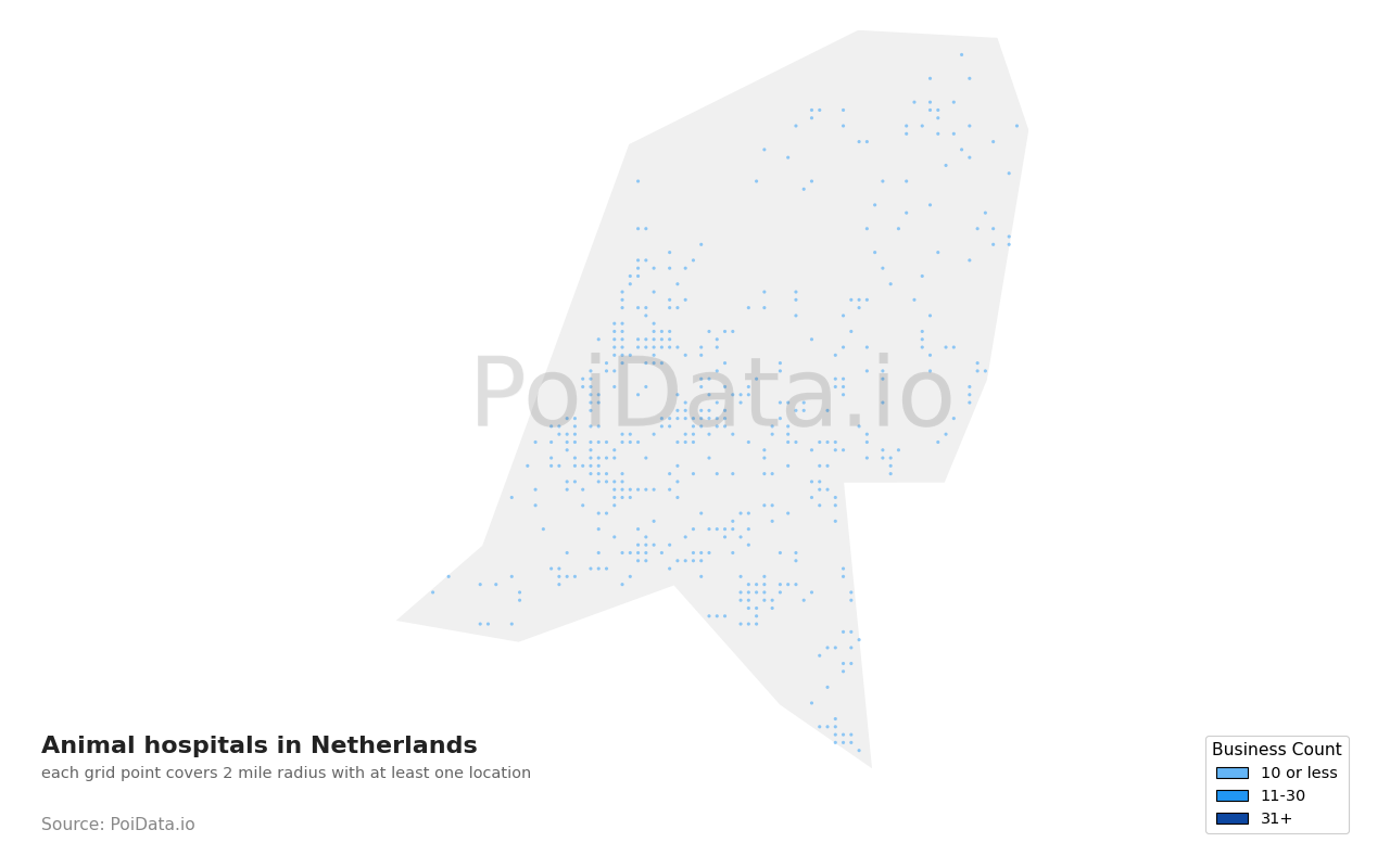 Animal hospital density map for Netherlands