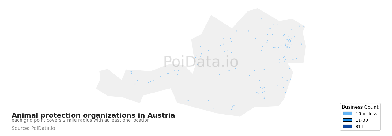 Animal protection organization density map for Austria