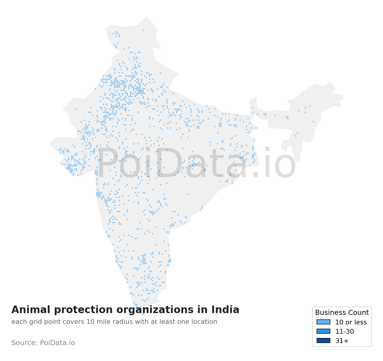 Animal protection organization density map for India