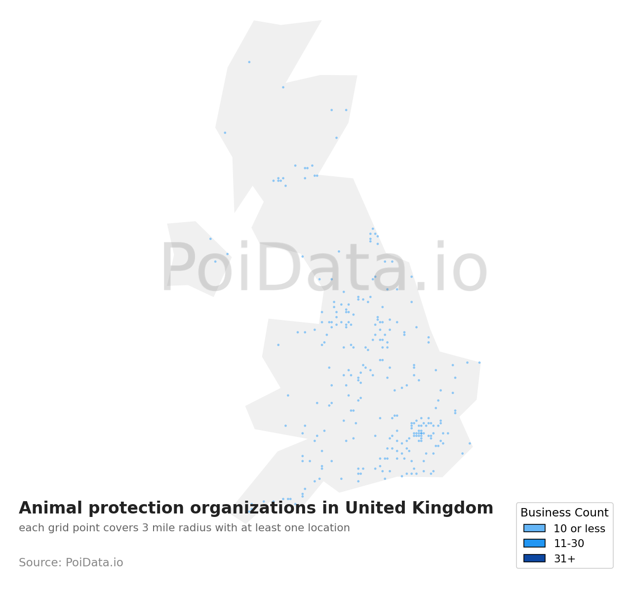 Animal protection organization density map for United Kingdom