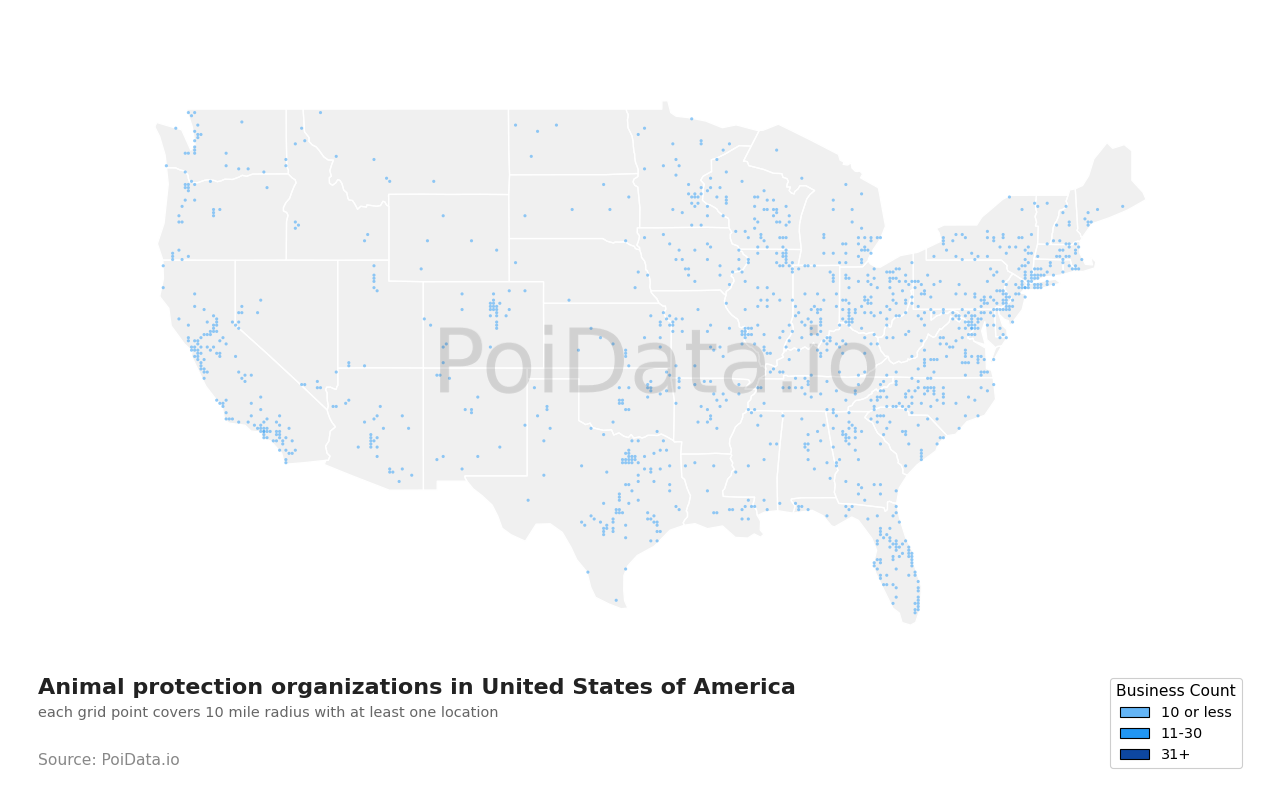 Animal protection organization density map for Washington, United States