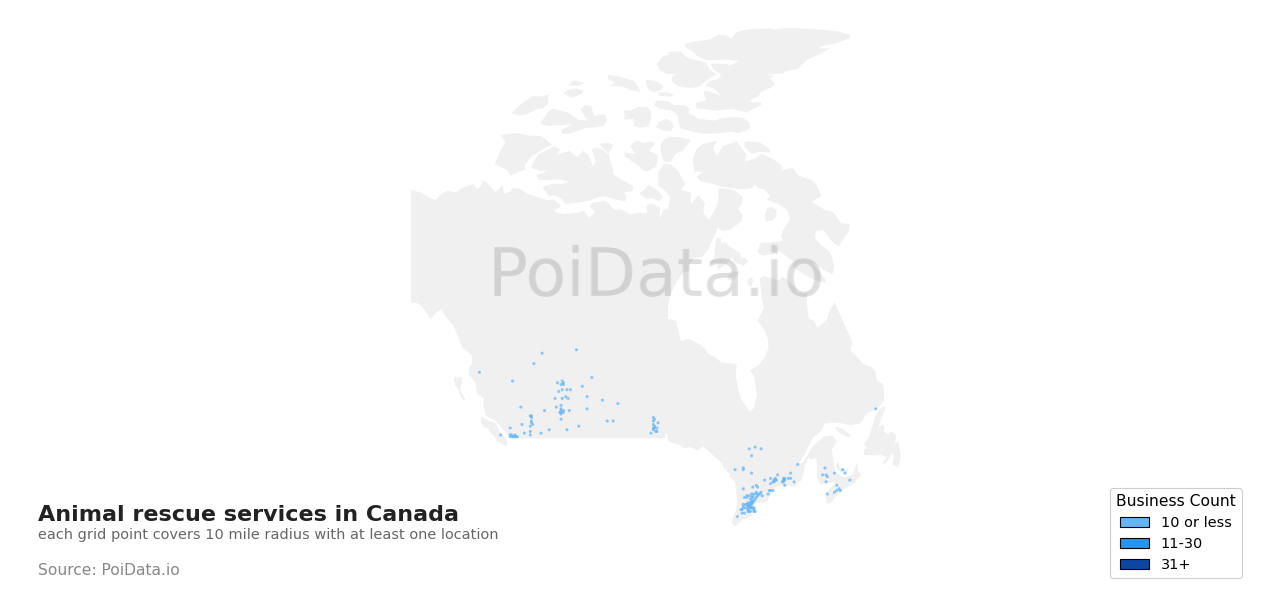 Animal rescue service density map for Canada