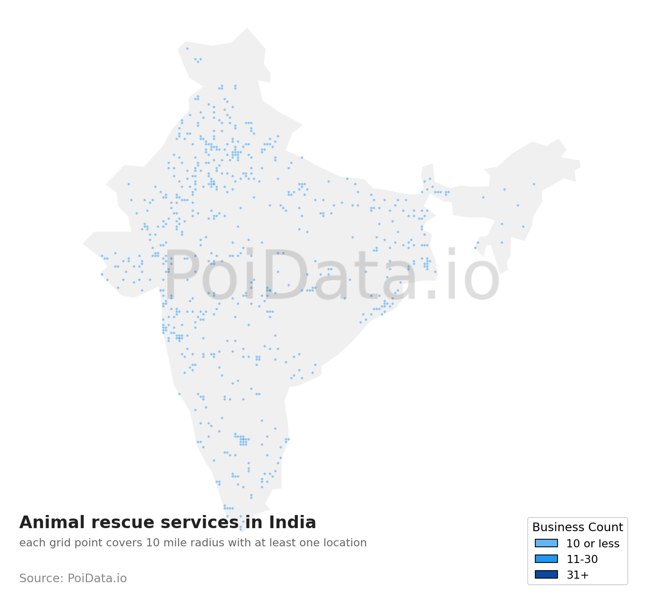 Animal rescue service density map for India