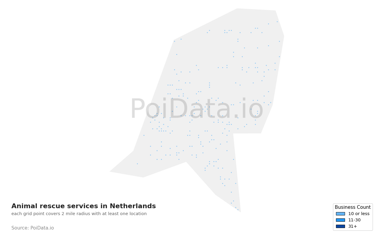 Animal rescue service density map for Netherlands