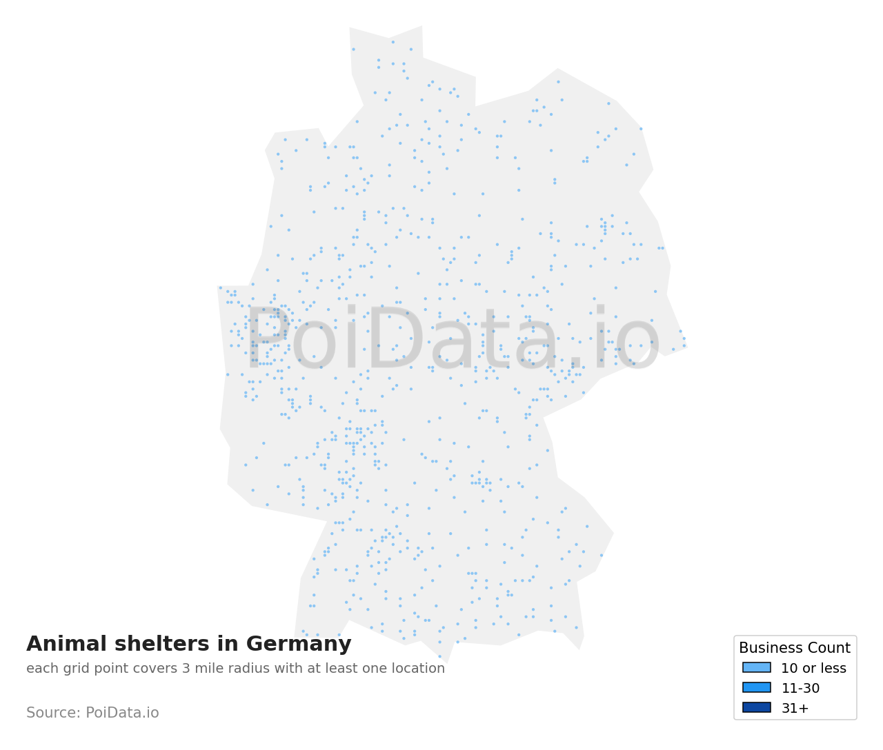 Animal shelter density map for Germany