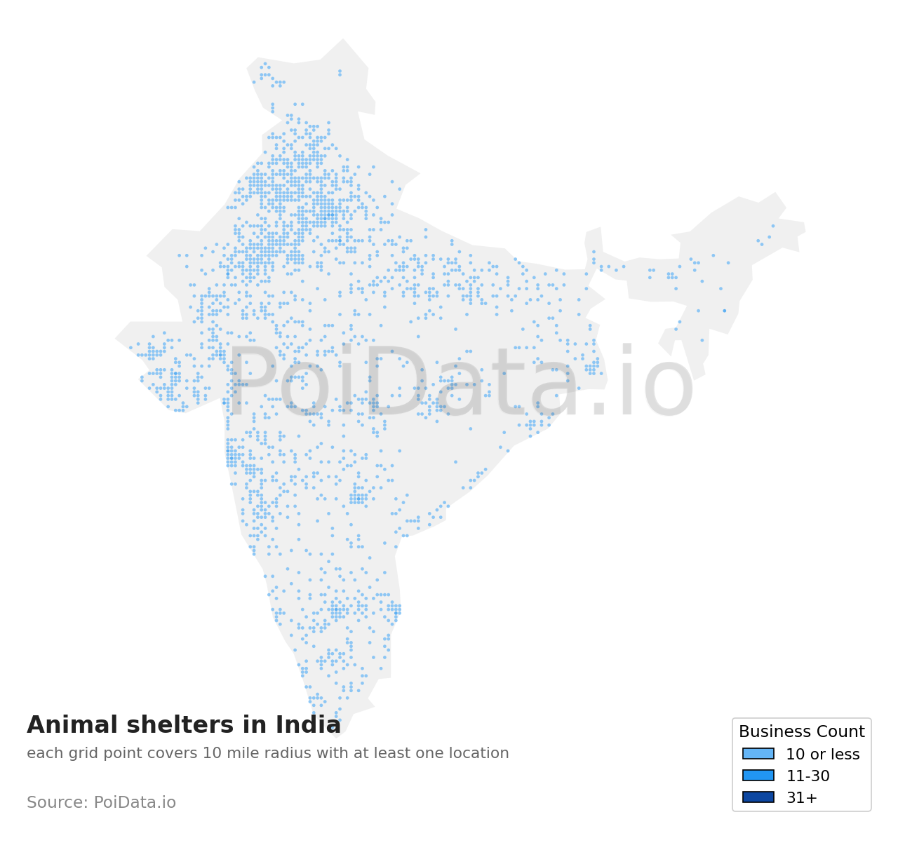 Animal shelter density map for India