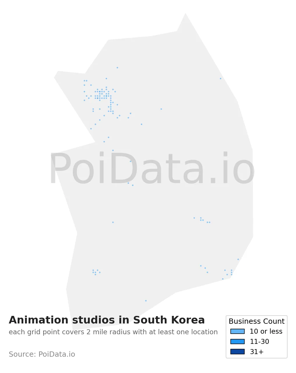 Animation studio density map for South Korea