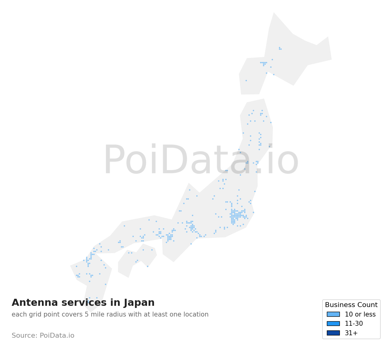 Antenna service density map for Shizuoka, Japan