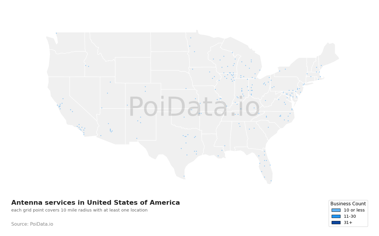 Antenna service density map for California, United States