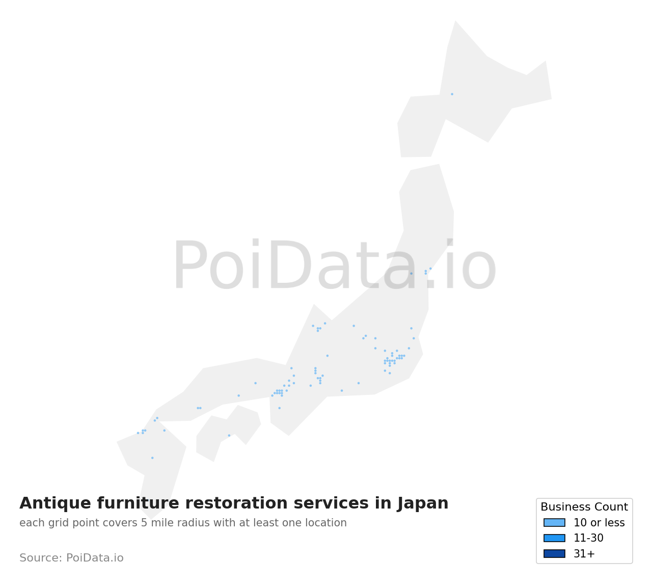 Antique furniture restoration service density map for Aichi, Japan
