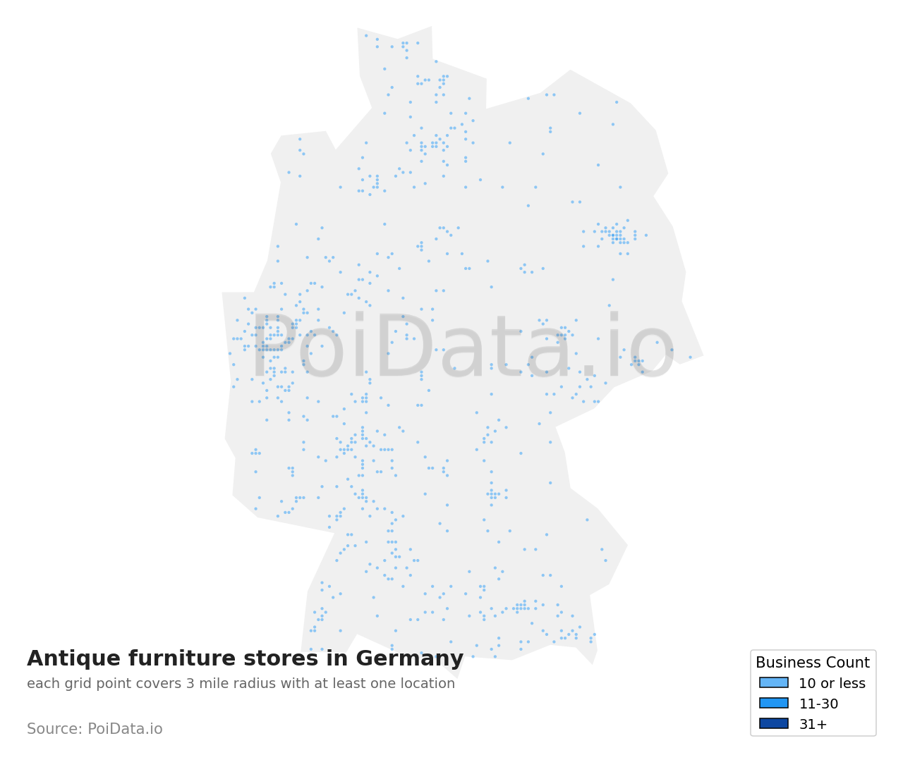 Antique furniture store density map for Germany