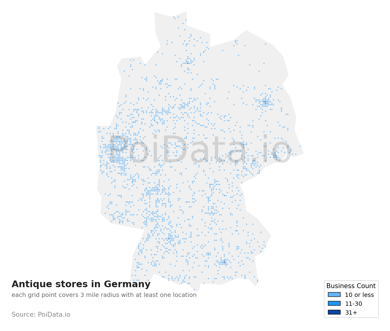 Antique store density map for Germany