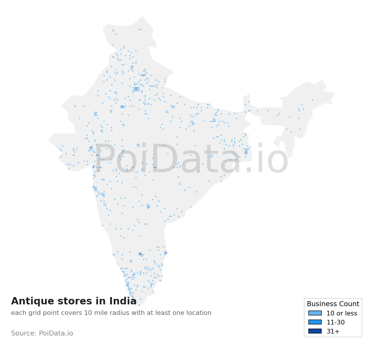 Antique store density map for India