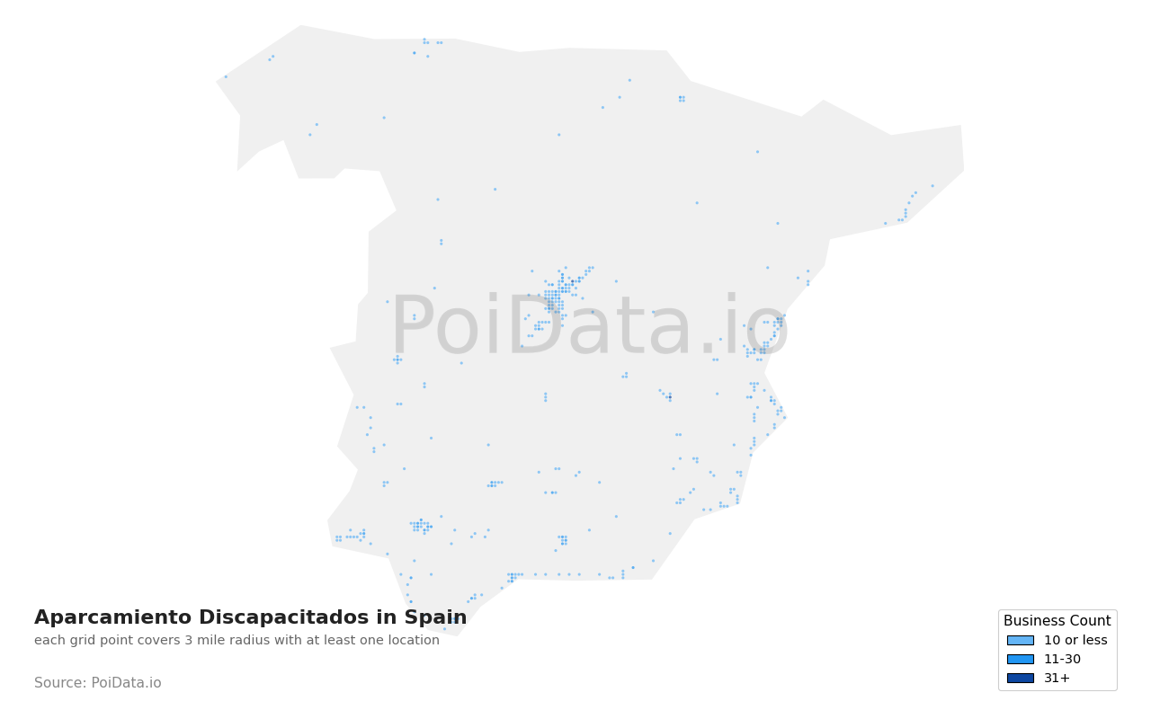 Aparcamiento Discapacitados density map for Spain