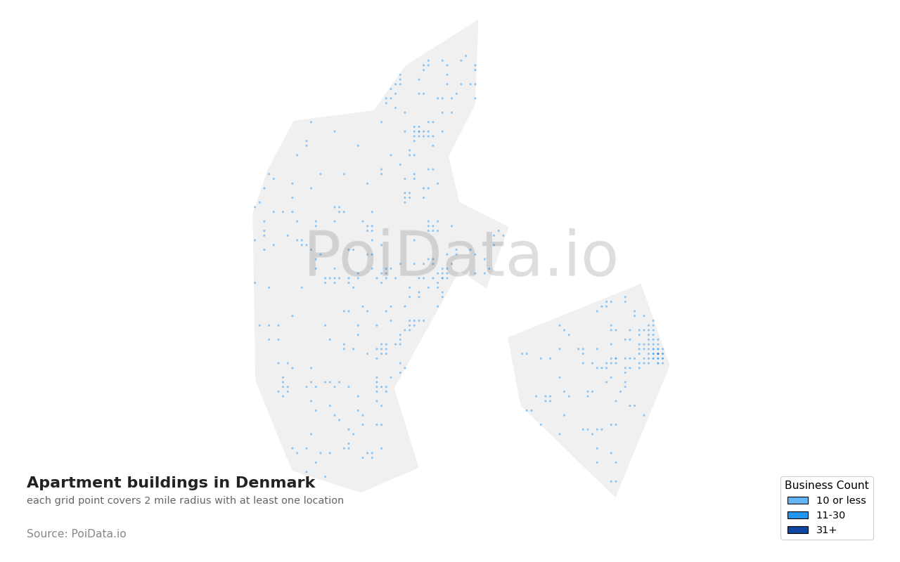 Apartment building density map for Denmark