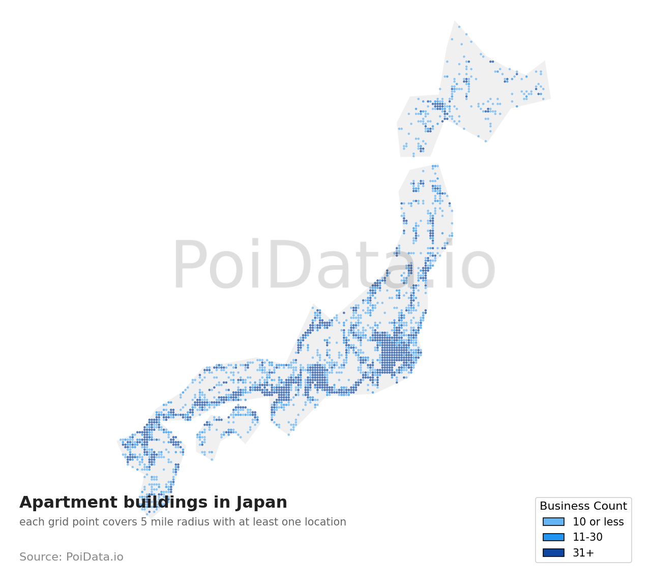 Apartment building density map for Japan