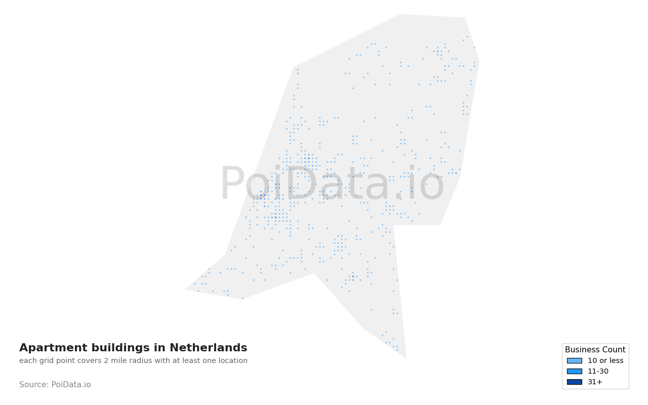 Apartment building density map for Netherlands