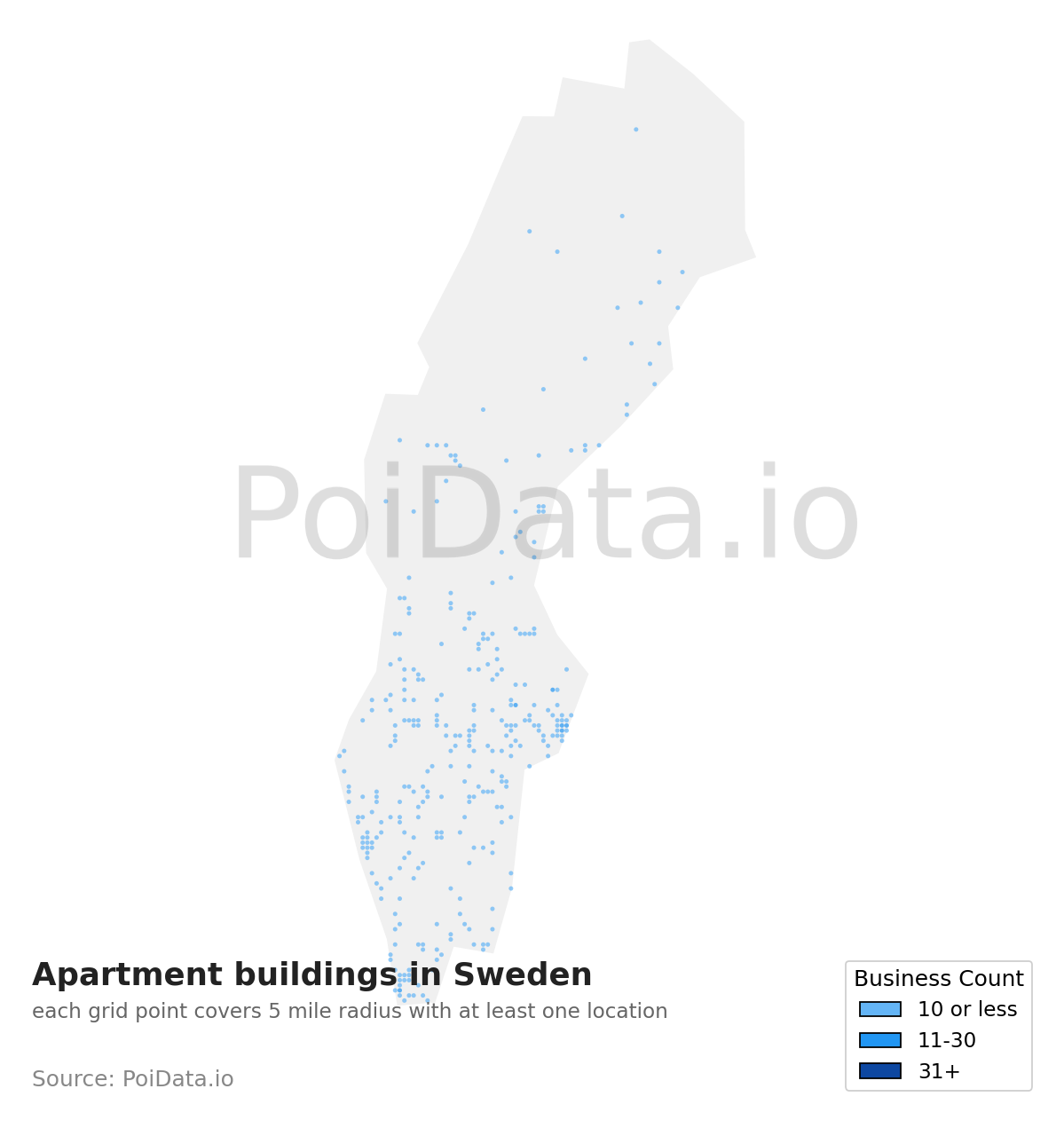 Apartment building density map for Sweden