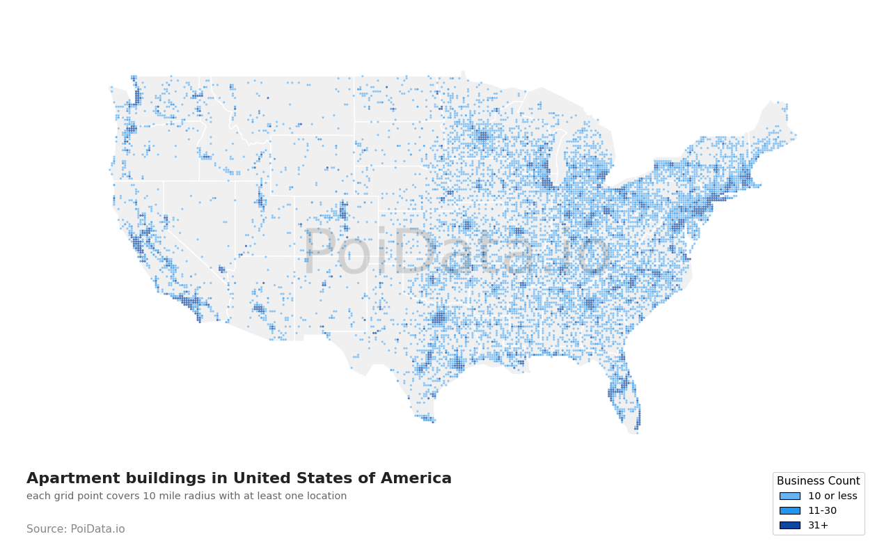 Apartment building density map for United States