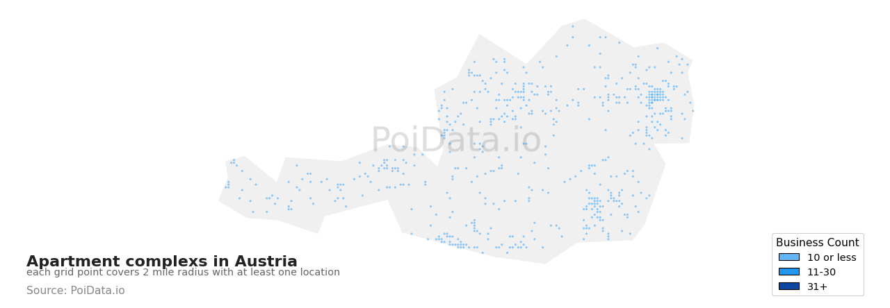 Apartment complex density map for Austria