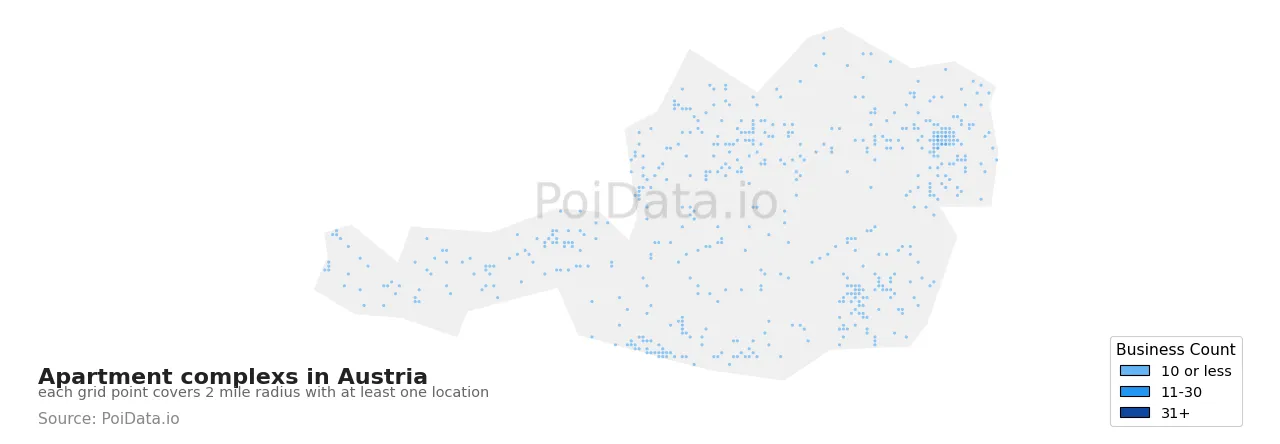 Apartment complex density map for Austria