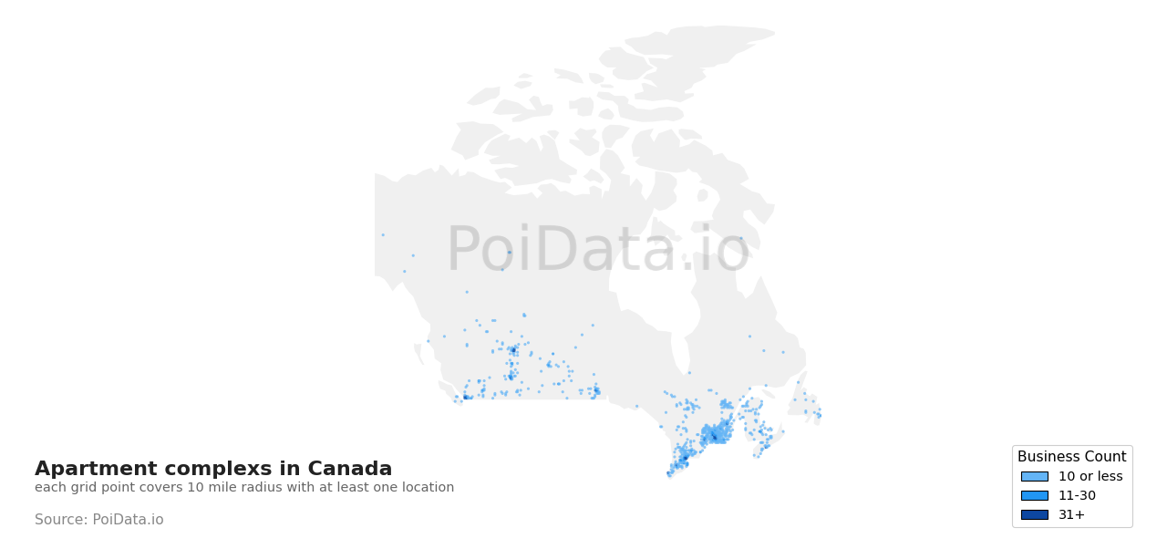 Apartment complex density map for Canada