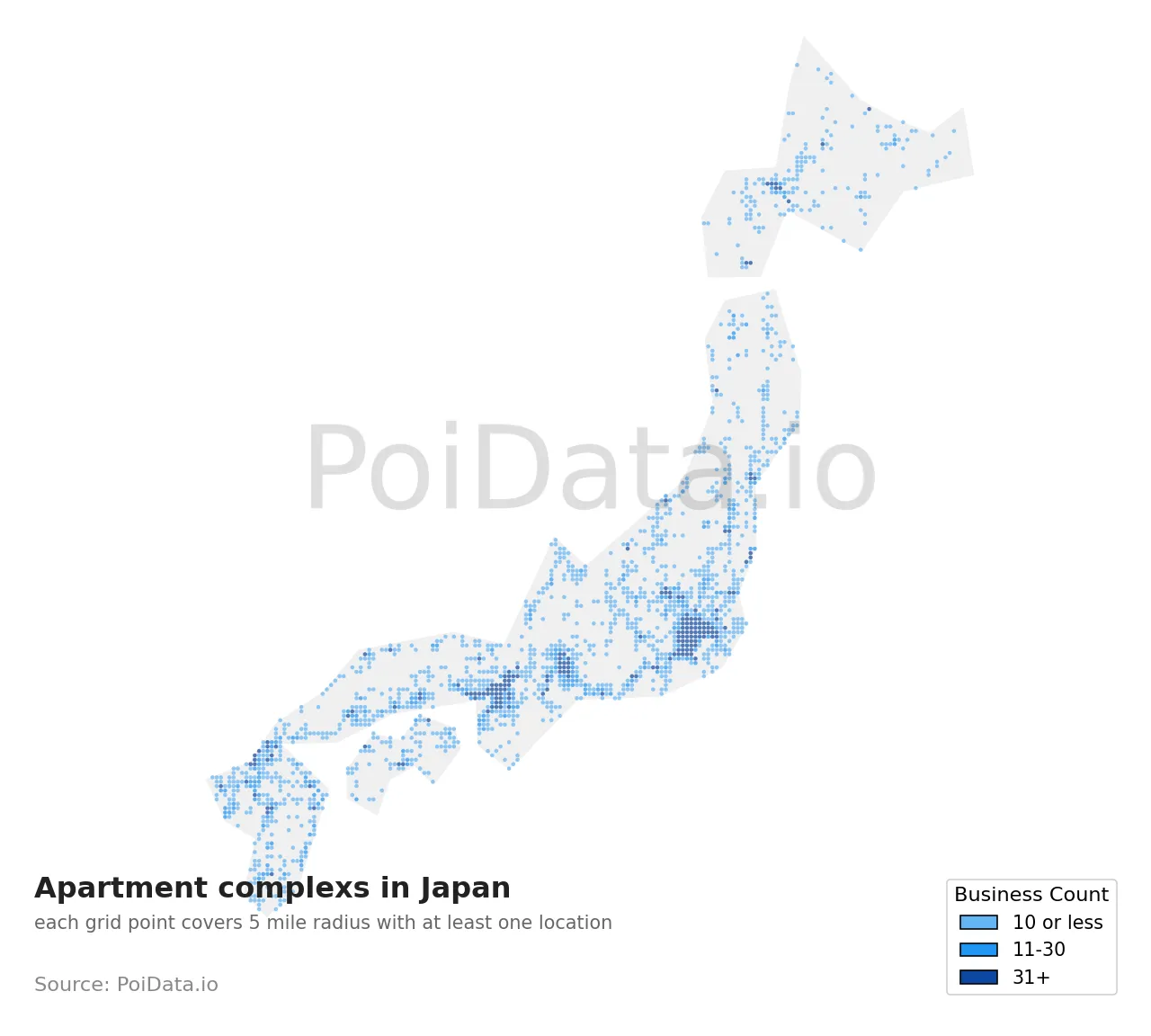 Apartment complex density map for Japan