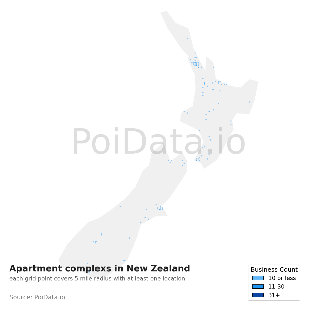 Apartment complex density map for New Zealand